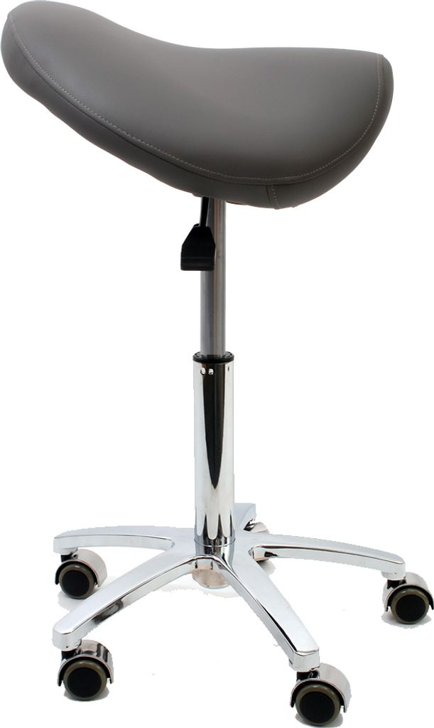Sattelhocker, Sattelstuhl, Praxishocker, Rollhocker mit Metallfuß (Grau)
