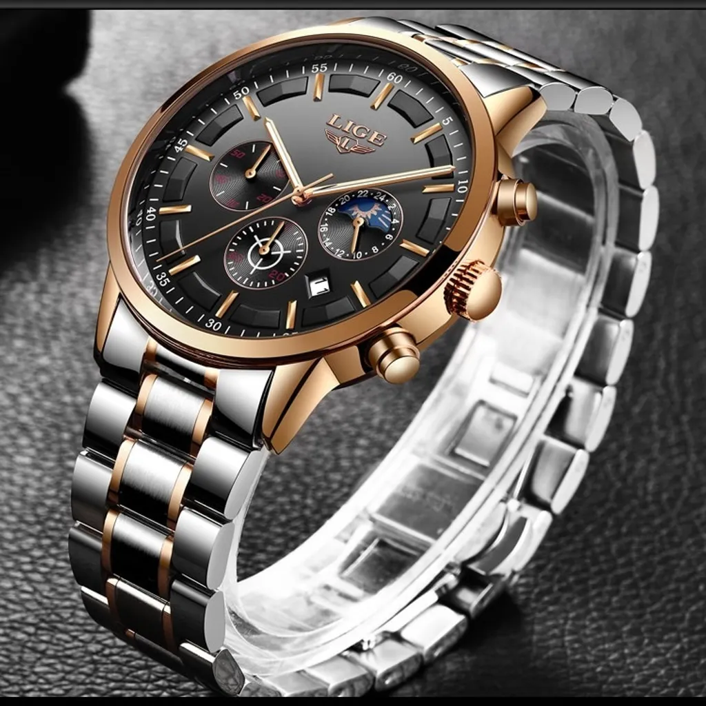 LIGE KP4055 Orologio Sportivo Uomo Acciaio - Nero e Blu Resistente - 5