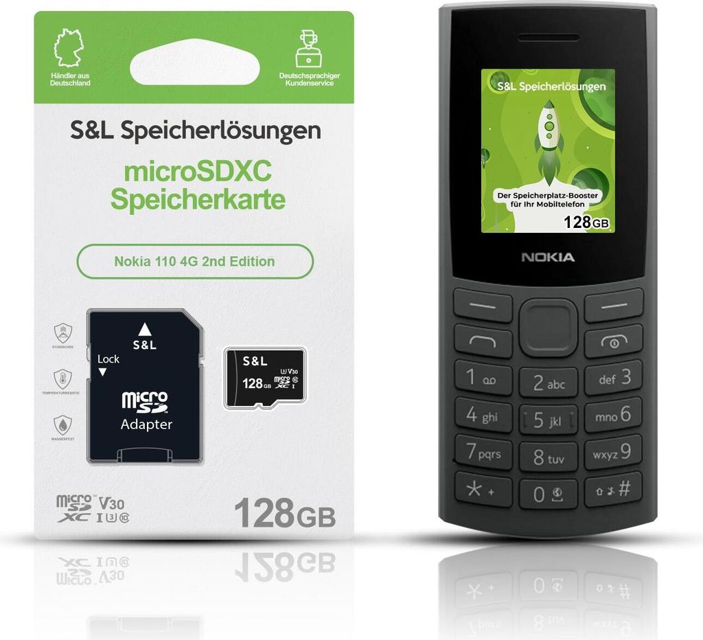 microSD Speicherkarte S&L für Nokia 110 4G 2nd Edition - Speicherkapazität: 128 GB