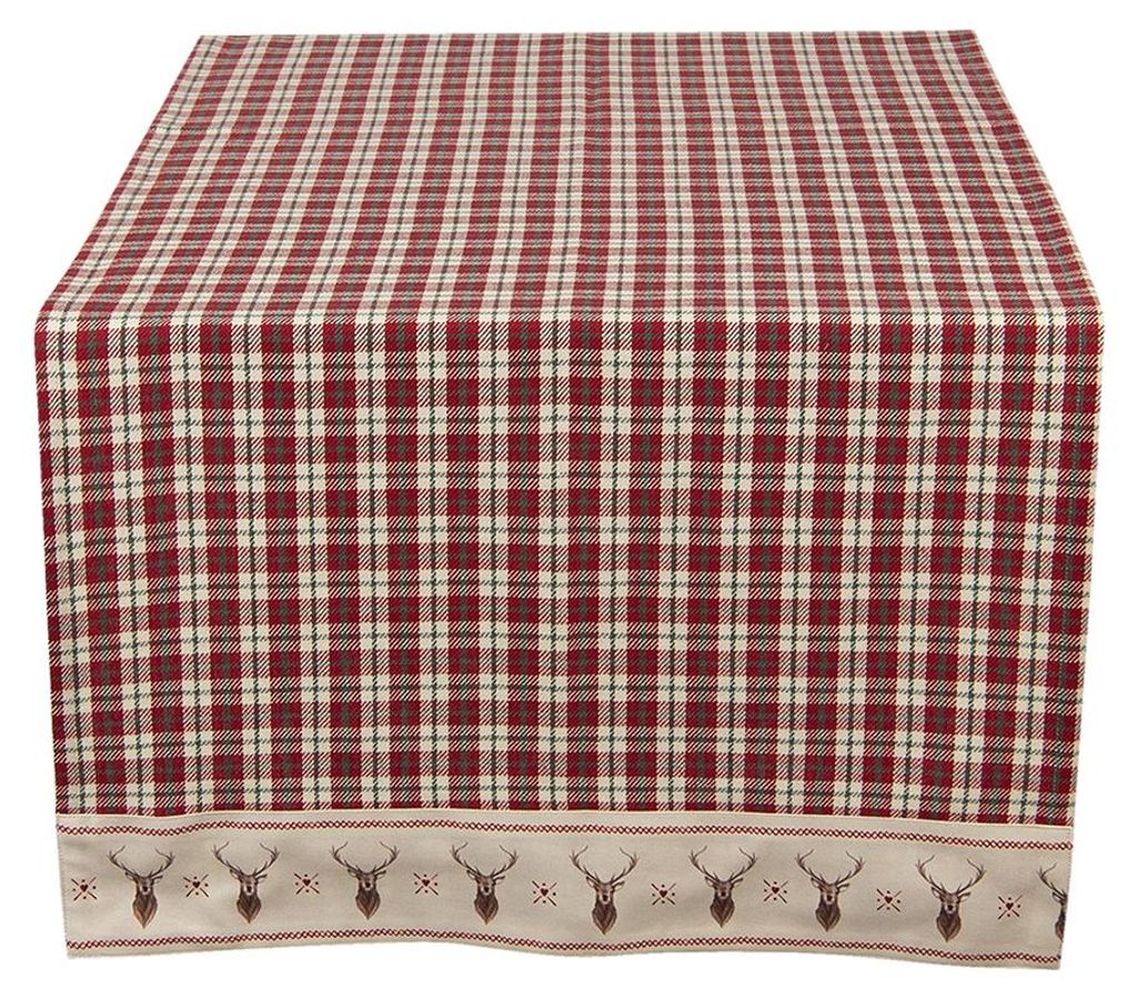 Clayre & Eef behúň na stôl 50x140 cm červeno-béžová bavlna Obrázok produktu 