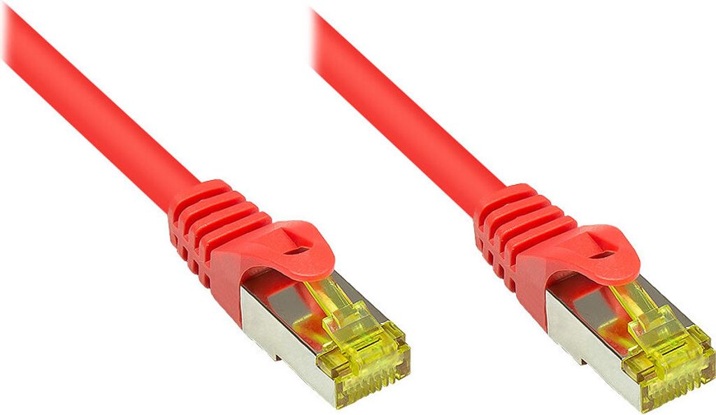 RJ45 Patchkabel mit Cat. 7 Rohkabel und Rastnasenschutz (RNS ), S/FTP, PiMF, 500MHz, rot, 30m, Good Connections
