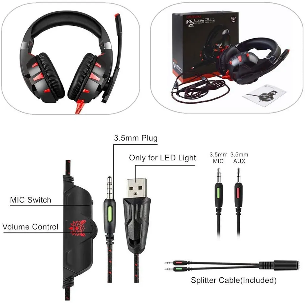 Casque Gaming Stéréo LED Rouge K2A Son Immersif avec Micro Antibruit PC - 6