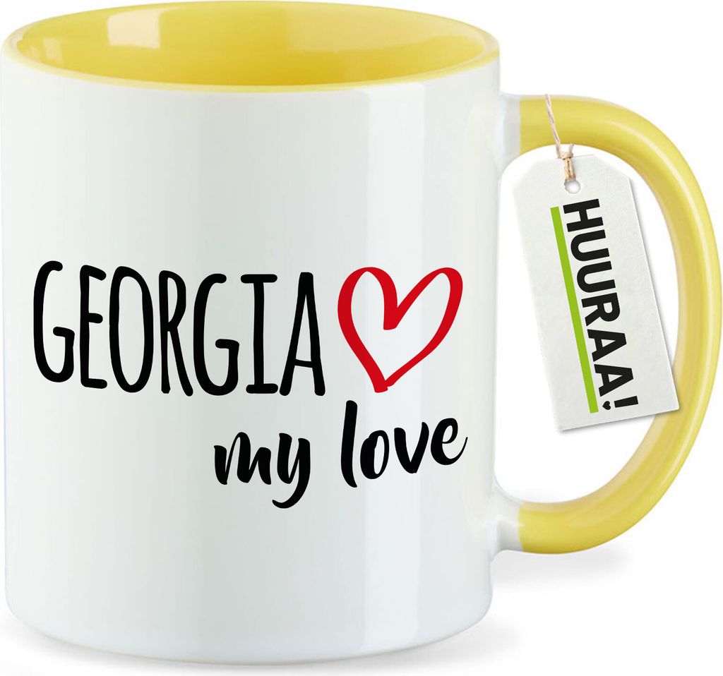 Huuraa Kaffeetasse Georgia my love 330ml Gelb Keramik Kaffeebecher Geschenkidee