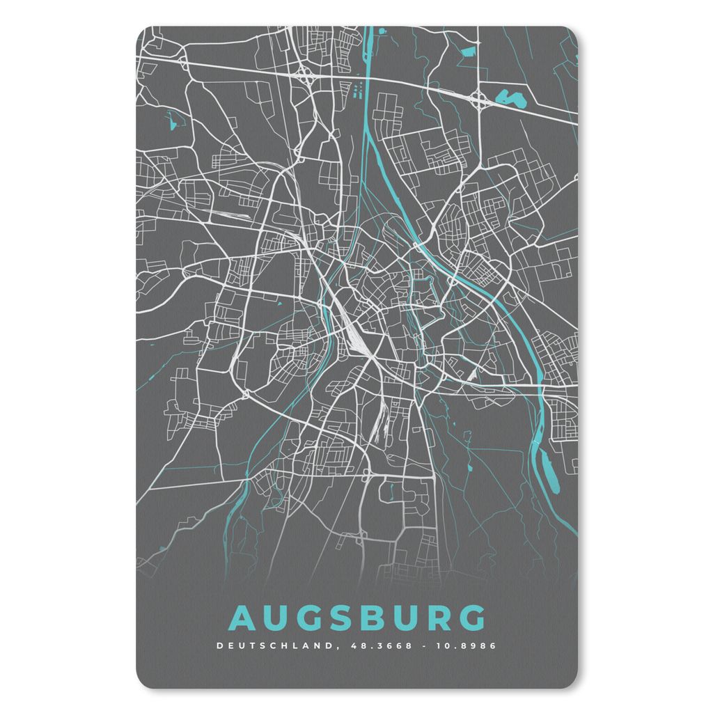MuchoWow Mauspad Mousepad Stadtplan - Karte - Augsburg - Blau - Deutschland - Karte 40x60 cm - Mousepads - Maus Mat - Pad - Mausunterlage - Schre...