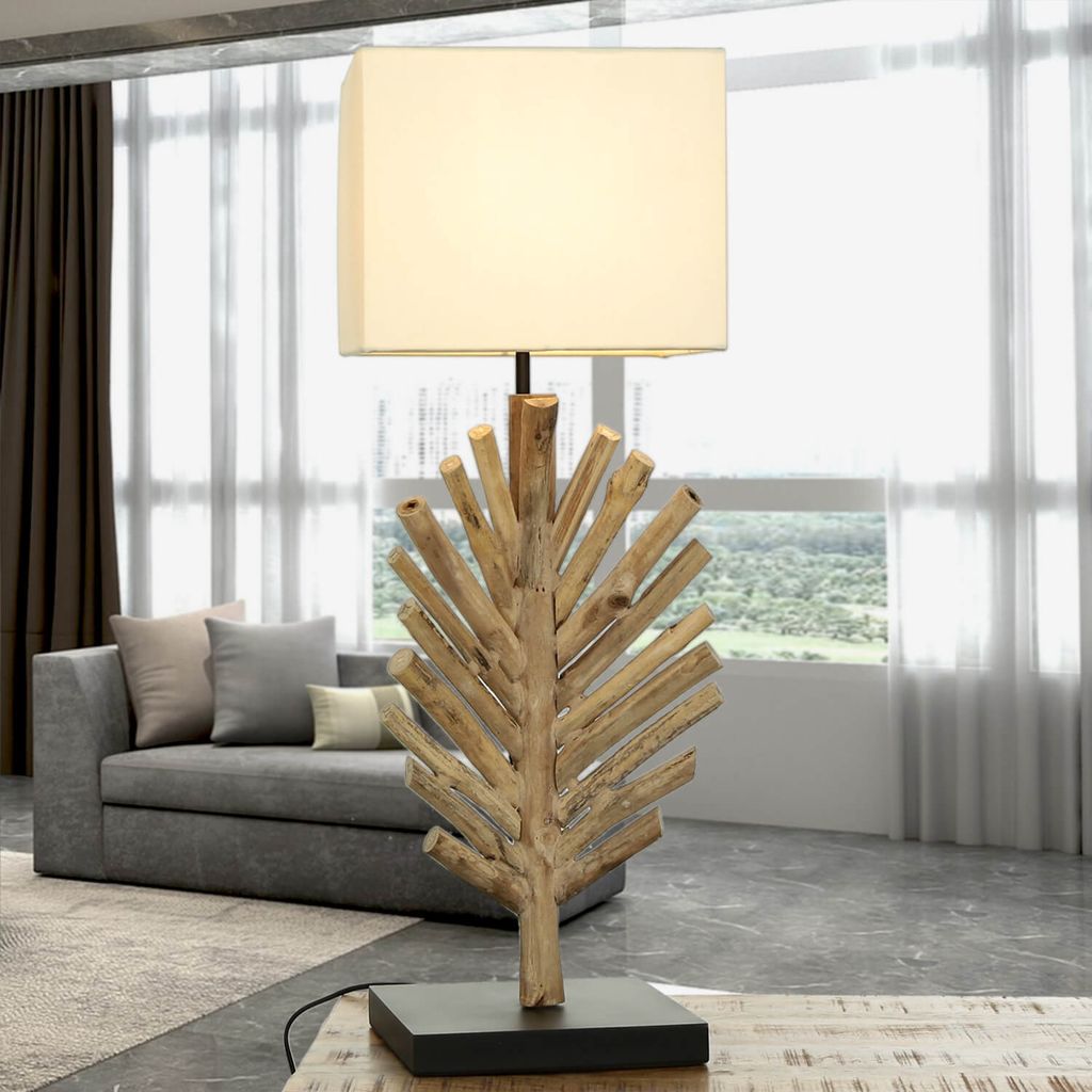 Tischleuchte Treibholz Stoff 69 cm hoch Handarbeit Unikat E27 Tischlampe SAWATH