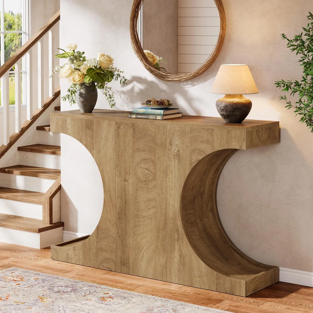 Table Console Tribesigns 105cm Style Rustique Industriel en C - Bois