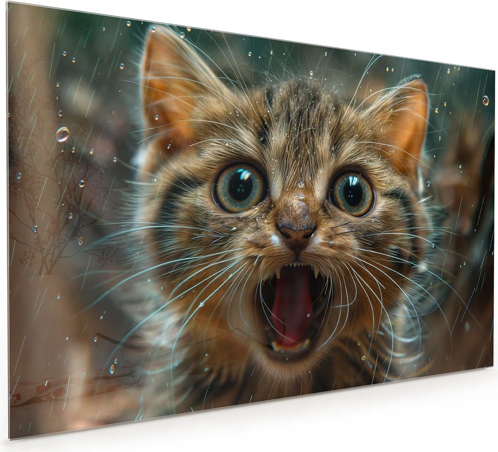 Küchenrückwand Spritzschutz Glas mit Motiv Nasse Katze 40 x 40 cm