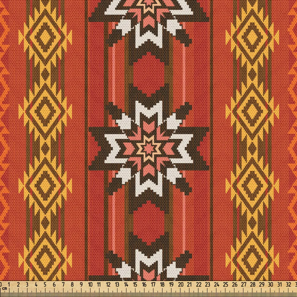 Tissu ethnique au mètre orange et jaune pour couture et décoration