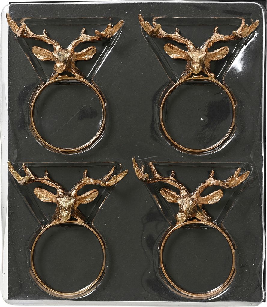 Serviettenringe Hirschkopf 3,7x5,5x3cm Metall 4er Set Gold Produktbild 1