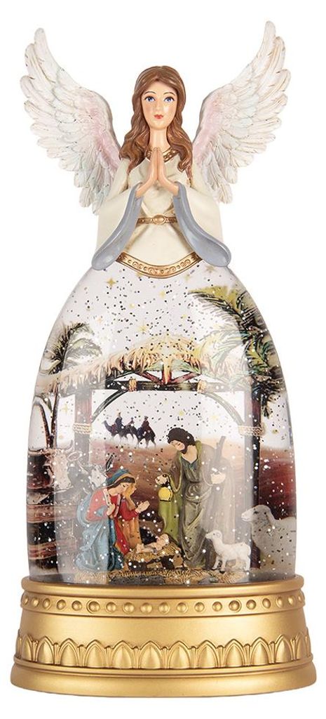 Clayre & Eef Weihnachtsdekoration mit LED-Beleuchtung und Musik Engel 15x9x32 cm / 3xAA Weiß Kunststoff
