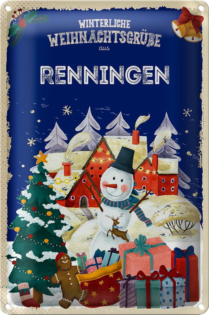 Blechschild Weihnachtsgrüße RENNINGEN 18x12cm