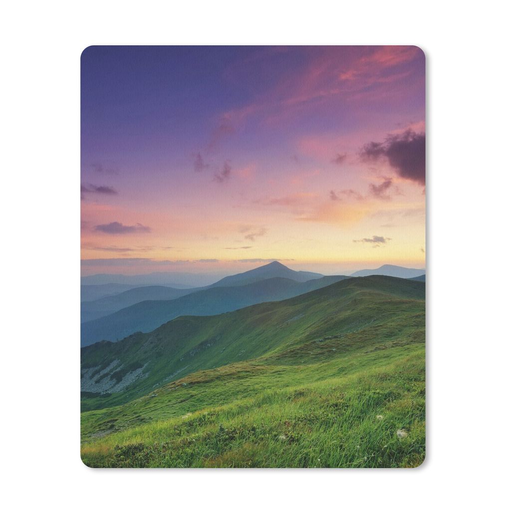 MuchoWow Mauspad Mousepad Berg - Gras - Landschaft - Abend 19x23 cm - Mousepads - Maus Mat - Pad - Mausunterlage - Mauspads - Spielen