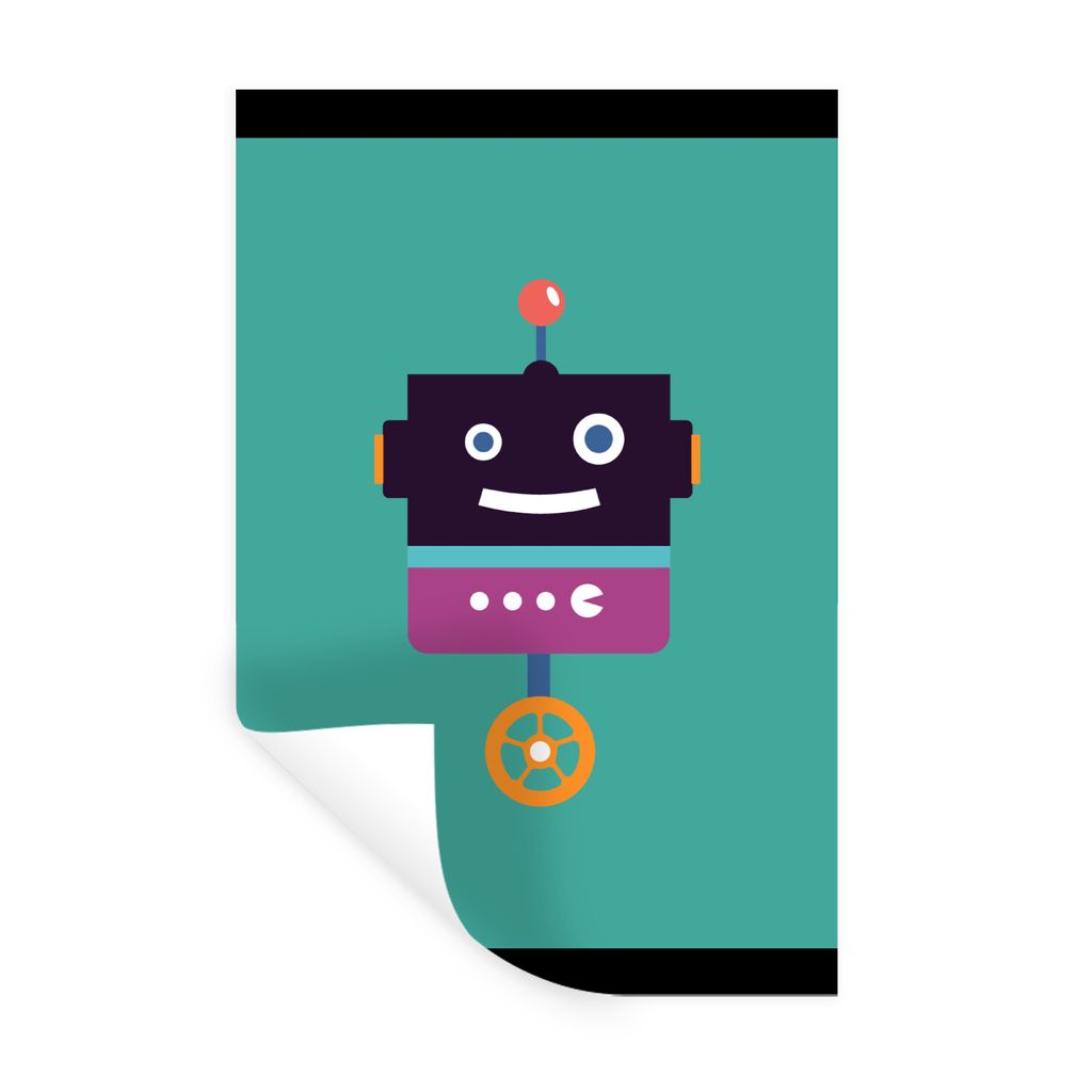 MuchoWow Wandtattoo Wandsticker Wandaufkleber Roboter - Rad - Lila - Grün - Jungen - Kinder 30x40 cm Selbstklebend und Repositionierbar - Sticke...