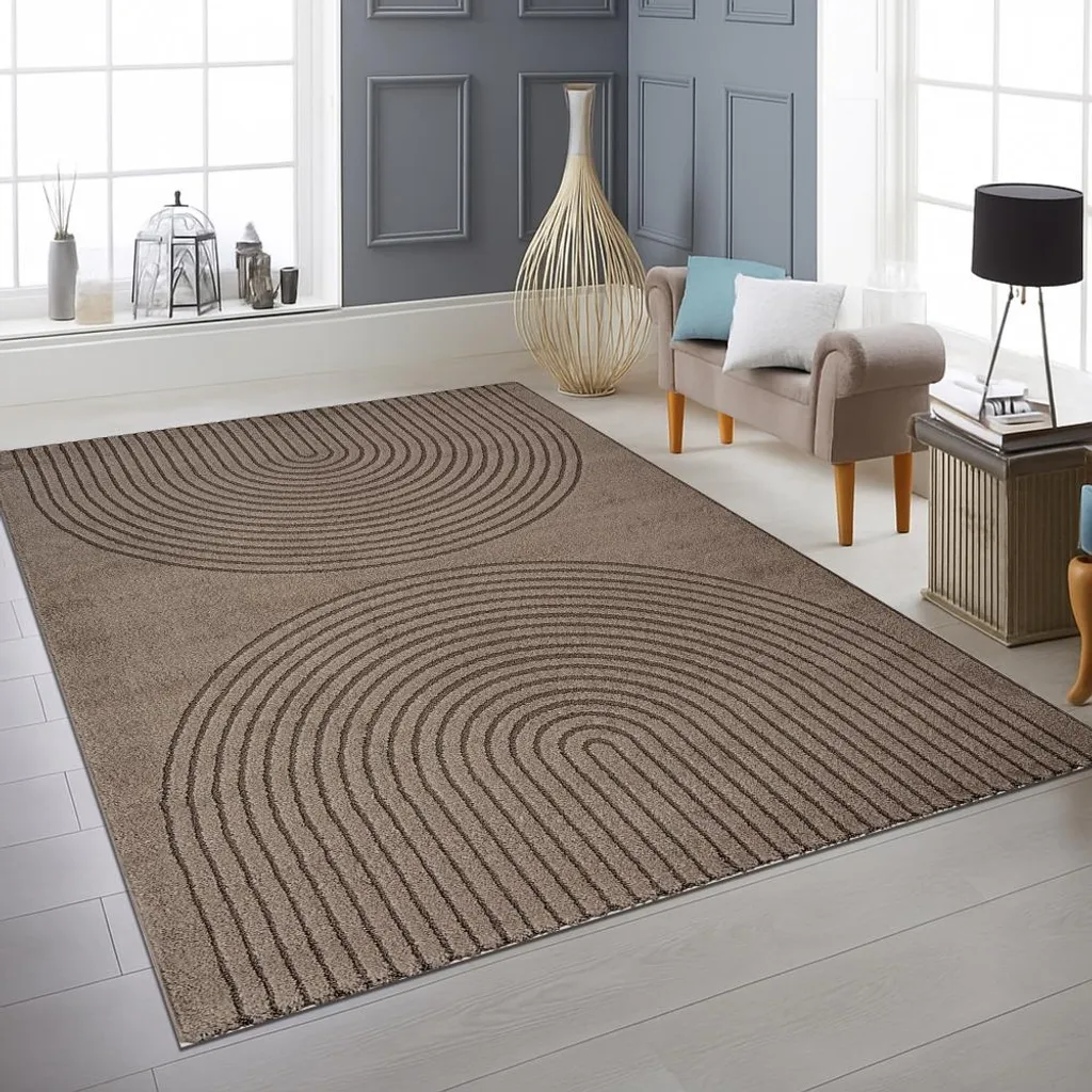 Tapis moderne marron 240x340 cm avec motifs circulaires 3D pour salon