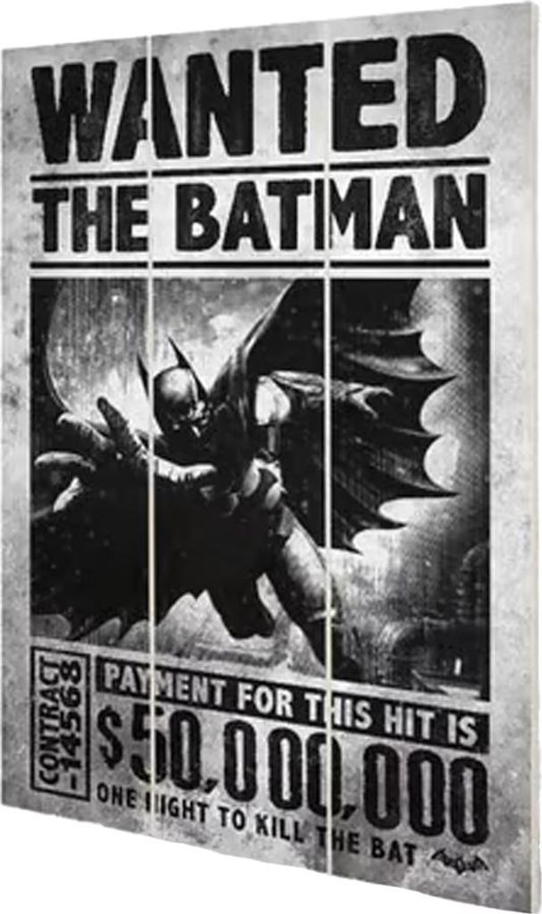 Batman - "Arkham Origins" Wanted-Poster-bedruckt, Holz CD1251 (Einheitsgröße) (Schwarz/Weiß)
