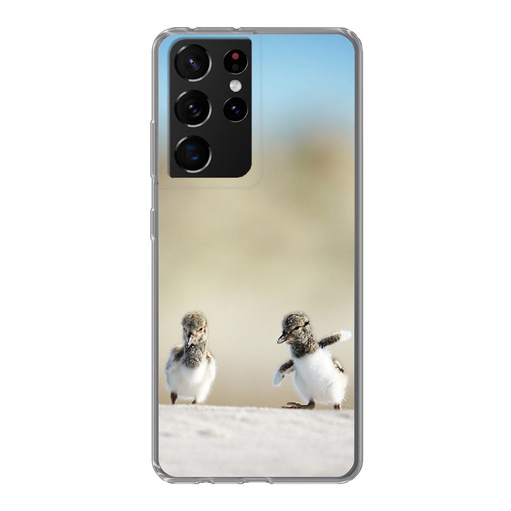 MuchoWow Handyhülle Schutzhülle Hülle für Samsung Galaxy S21 Ultra Junge - Sand - Vögel Silikon Softcase Handy Hülle - Mobiltelefon