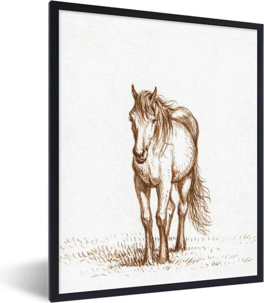 MuchoWow MuchoWow Gerahmtes Poster Stehendes Pferd, von vorne - Gemälde von Jean Bernard 30x40 cm - Poster mit zchwarzem Bilderrahmen - Wandde...