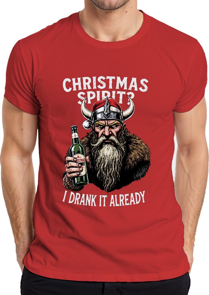 Christmas Spirit I Drank It Already Wikinger Bier Weihnachten Herren T-Shirt, Rot, XL