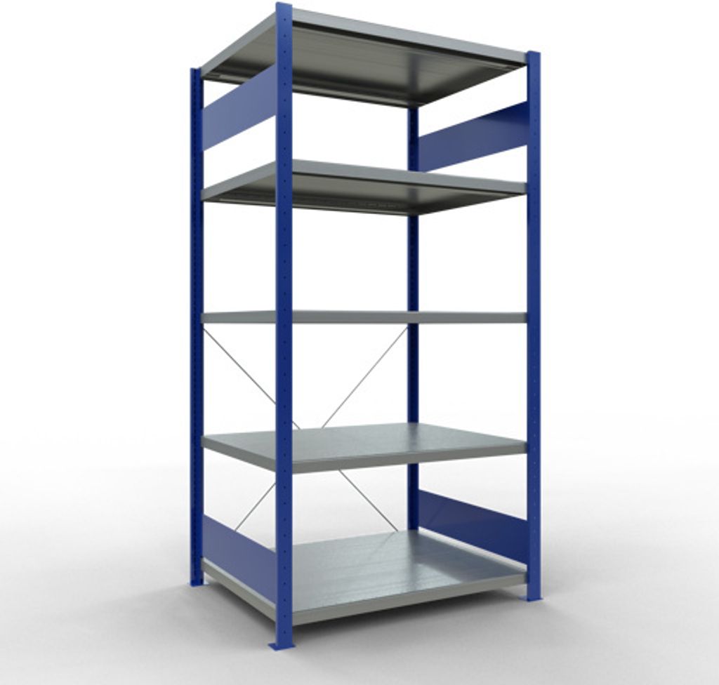 Schulte Fachbodenregal MULTIplus250 Stecksystem | Grundregal | HxBxT 200x100x80cm | 5 Ebenen | Fachlast 250kg | Enzianblau/Verzinkt