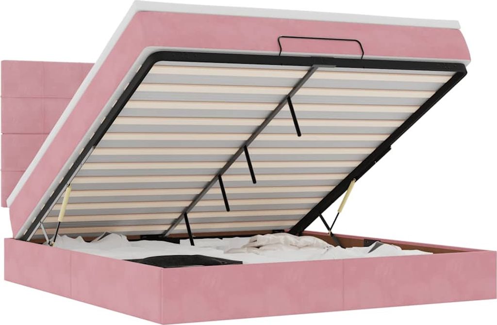 Ottoman-Bett mit Matratzen & LEDs Rosa 160x200 cm Samt