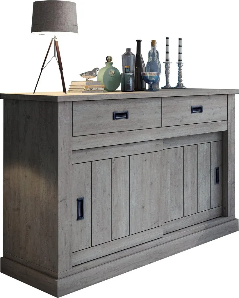 Buffet de Rangement 138cm Gris Chêne Lupara avec 2 Niveaux Internes