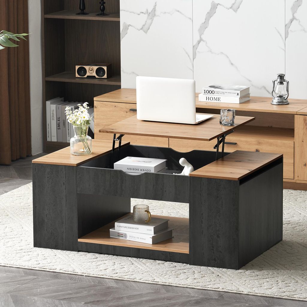 Moderner Couchtisch, Couchtisch mit Liftfunktion, graues Produktbild 