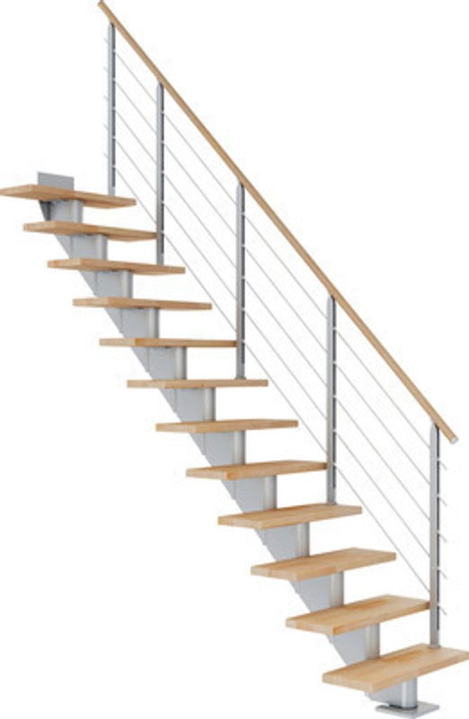 Pertura Mittelholmtreppe Alena Buche Leimholz Perlgrau Gerade 75 cm 13 Stufen / 14 Steigungen Relinggeländer Grau (RAL 9