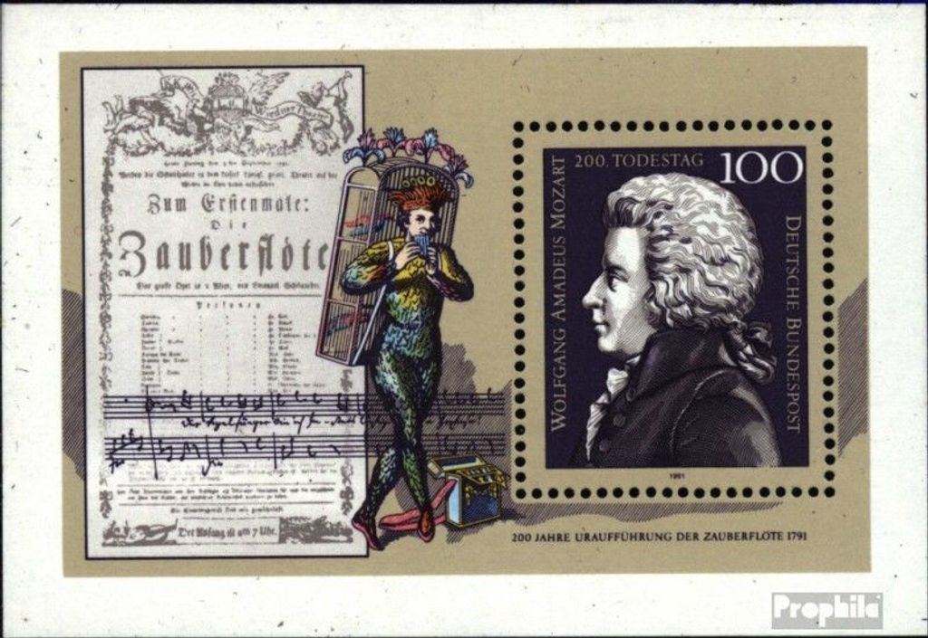 Briefmarken BRD (BR.Deutschland) 1991 Mi Block26 (kompl.Ausgabe) postfrisch 200.Todestag von Mozart / Bl.26