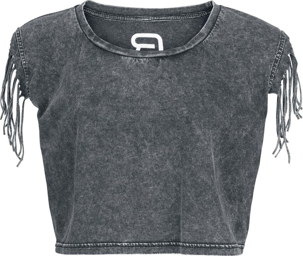 RED by EMP Damen graues bauchfreies Top mit Fransen M