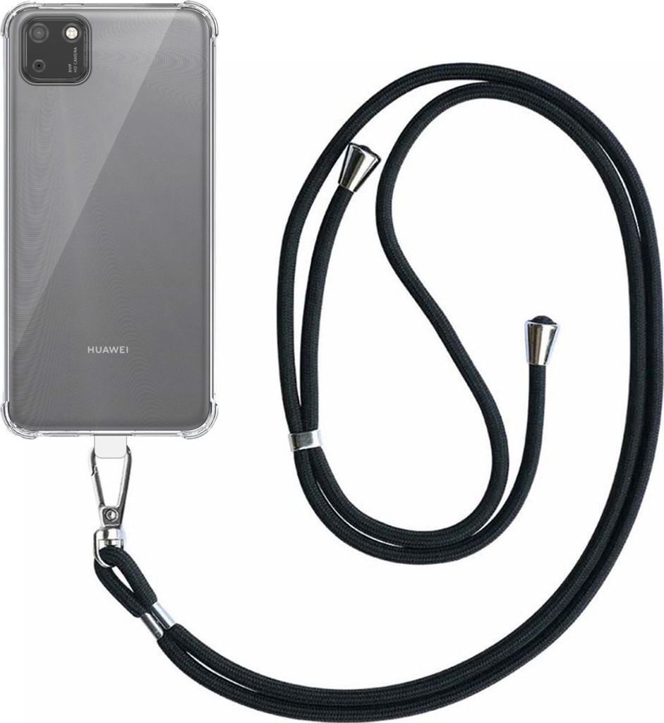 Smartphonica Handytasche geeignet für Huawei Y5P Transparent stoßfest mit abnehmbarem Universal Telefon Lanyard - Backcover Fall Silikon ShockPro...