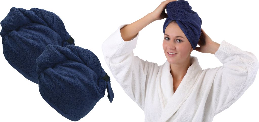 Betz 2 Stück Frottee Haarturban Turban 100% Baumwolle – Farbe: dunkelblau
