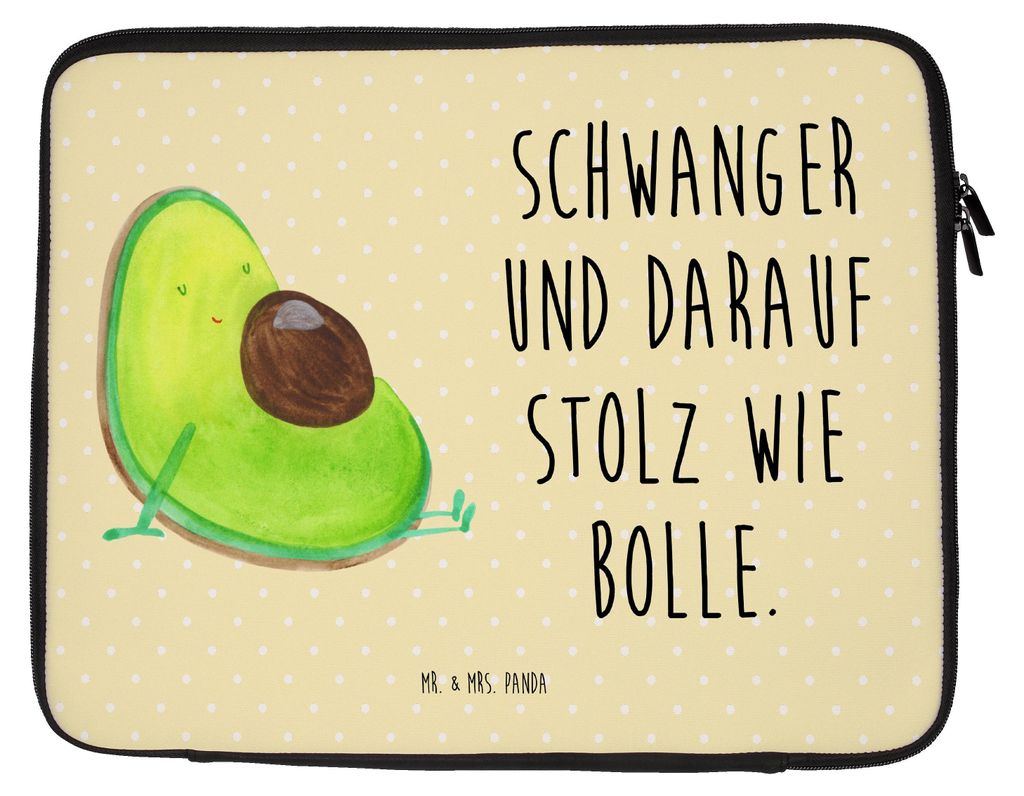 Mr. & Mrs. Panda Laptop Sleeve Avocado Schwangerschaft 27 x 36 cm - Gelb Pastell - Geschenk, Schwanger, Baby, Hülle, Geburt, Tasche, Laptoptasche,...