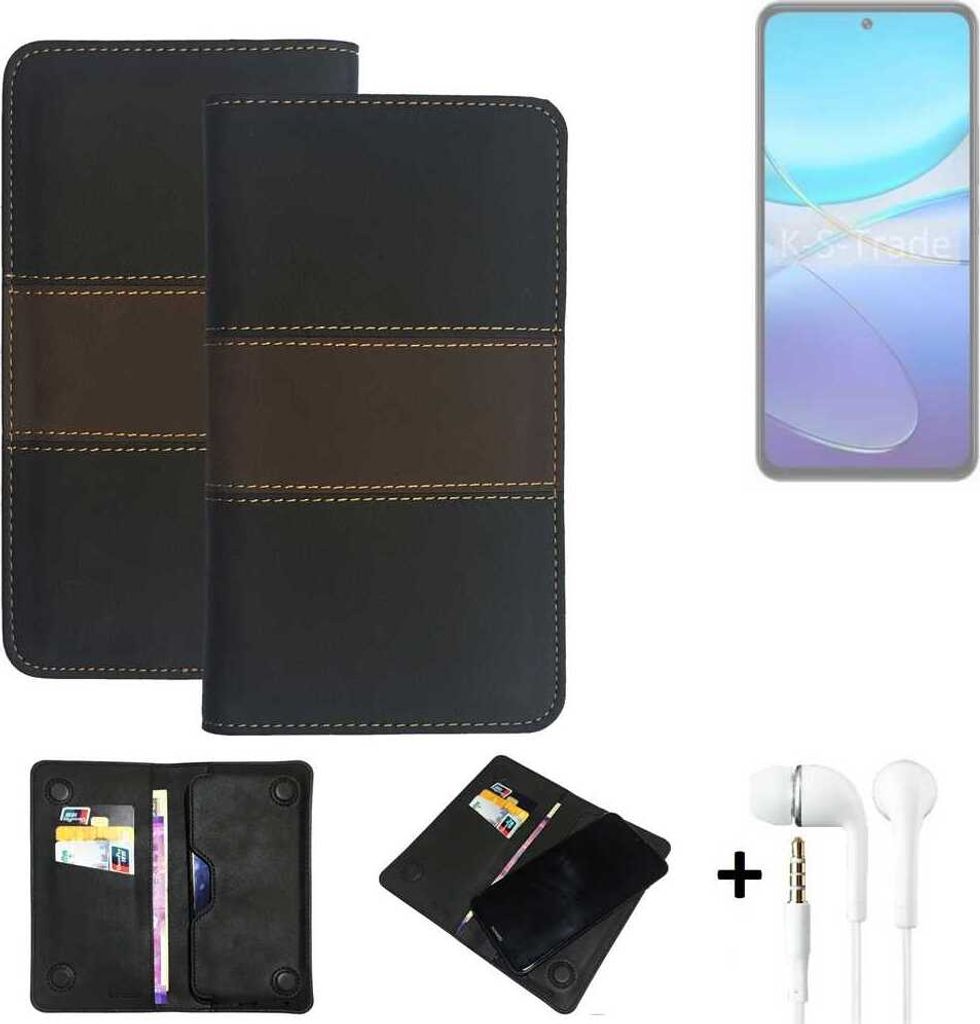 K-S-Trade Handyhülle + Kopfhörer kompatibel mit Vivo Y100 4G Schutzhülle Walletcase Bookstyle Tasche Schutz Case Hülle Wallet Cover Kunstleder