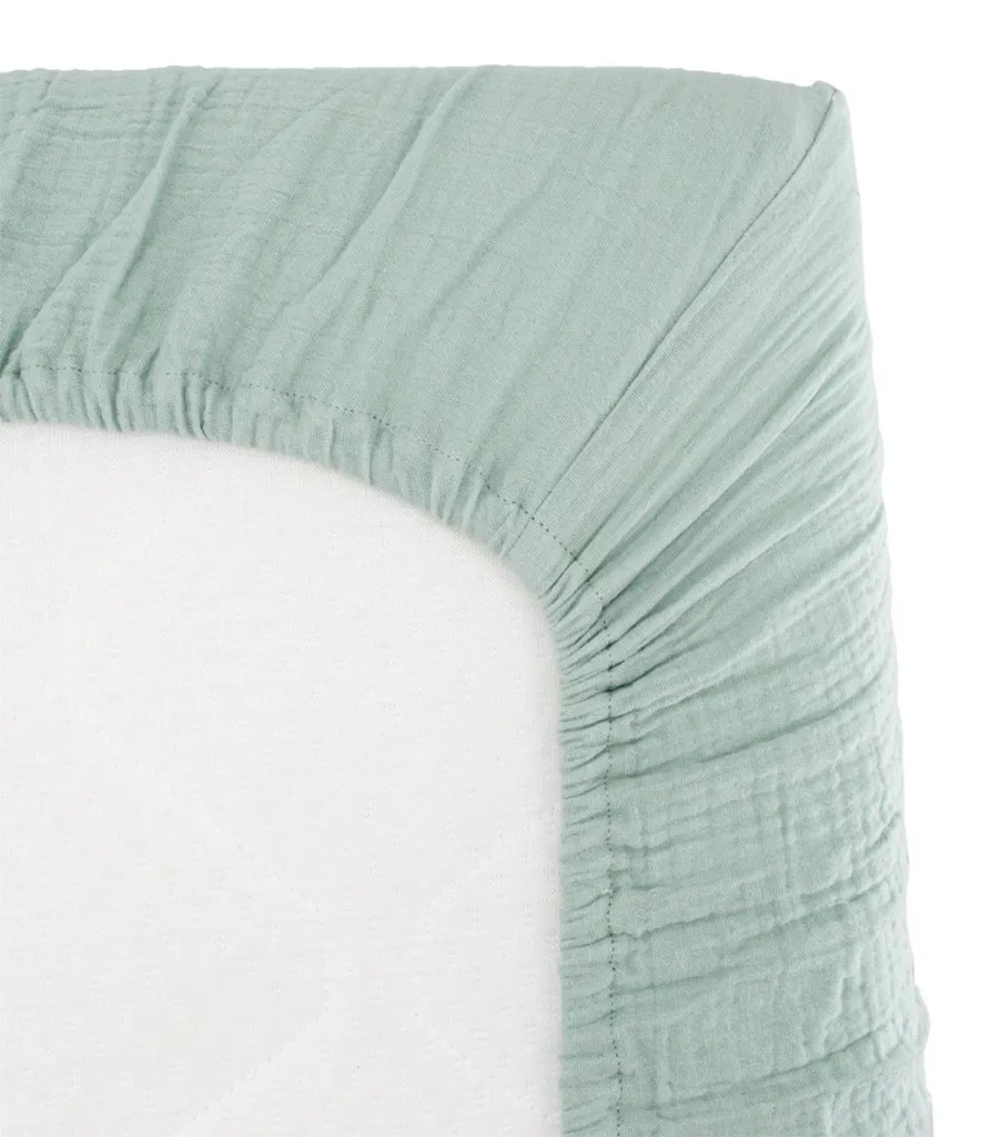 Drap-housse Gaze de Coton 60x120 Céladon pour lit de bébé DOMIVA