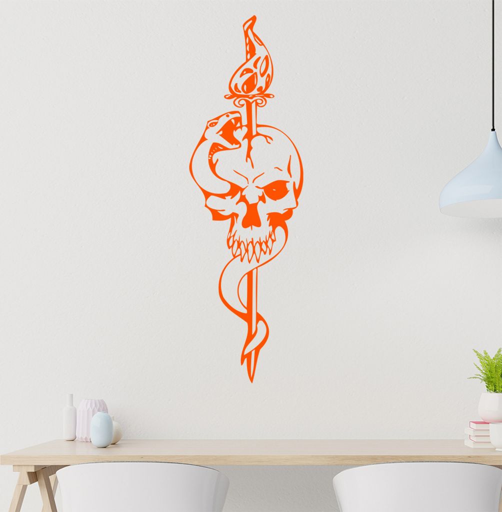Schlange und Schädel Wandtattoo in 6 Größen - Wandaufkleber Wall Sticker - Dekoration, Küche, Wohnzimmer, Schlafzimmer, Badezimmer