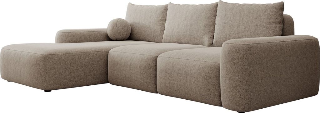 Selsey Carnos - Ecksofa mit Schlaffunktion, Balancekissen, Chenillebezug, Hellbraun, linksseitig