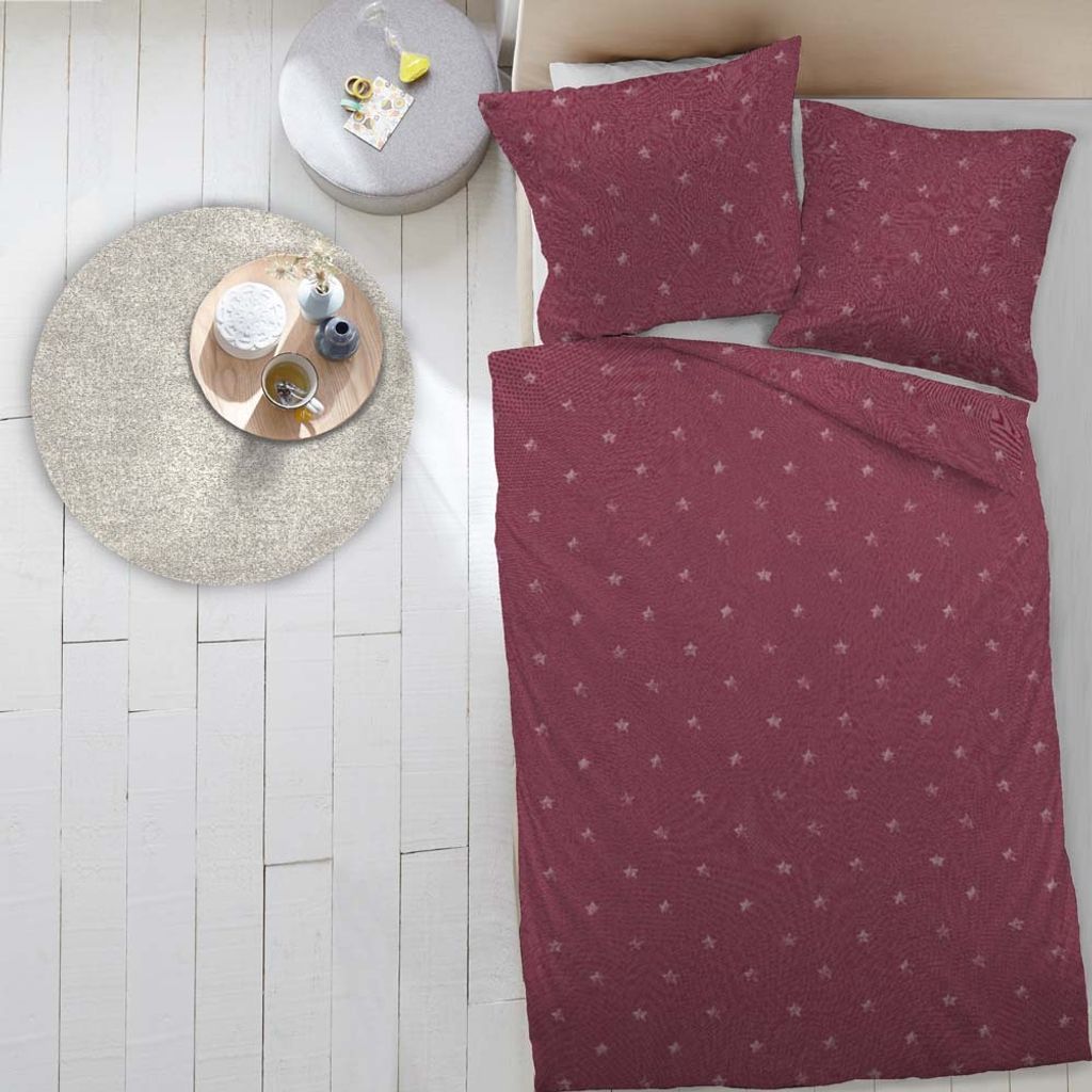 Dormisette Flanell Bettwäsche 2 teilig Bettbezug 155 x 220 cm Kopfkissenbezug 80 x 80 cm Sterne rot