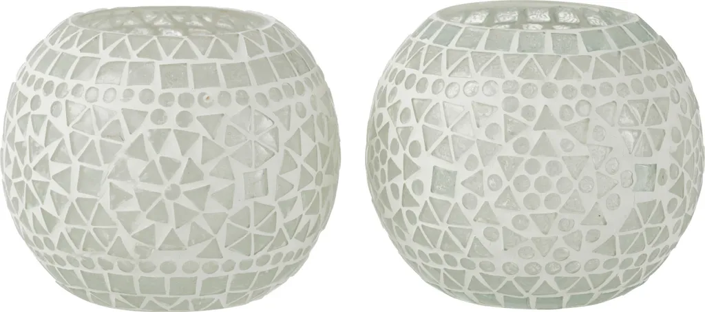 Porte-bougies en Verre Mosaïque Blanc Grand Format J-Line Eki Set de 2