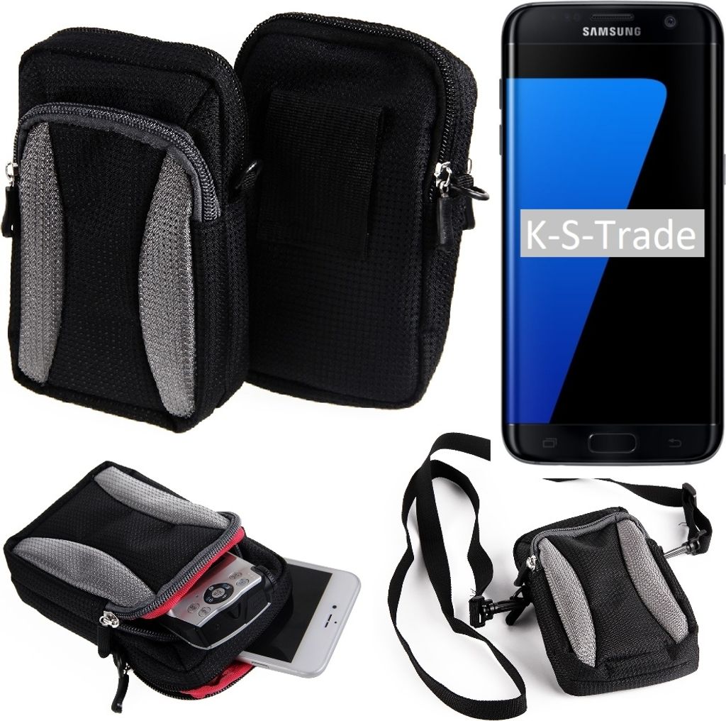 K-S-Trade Schutz-Hülle kompatibel mit Samsung Galaxy S7 edge Handy Gürteltasche Umhängetasche mit Zusatzfach schwarz