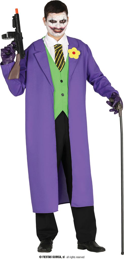 Mr Smile Halloween Bösewicht Clown Anzug Joker Trench Schwarz Weiß Grün Lila Kostüm Gruseliges Outfit Kostümparty, Größe: 52 - 54 (L) Farbe:...