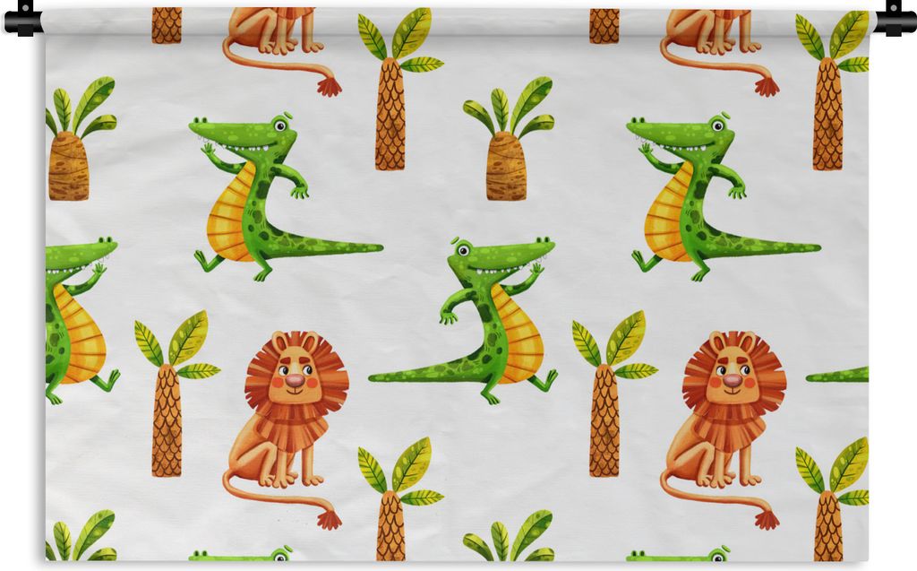 MuchoWow Wandteppich Wandbehang Dschungel - Löwe - Krokodil 150x100 cm Tapisserie Dekoration Wandtuch - Waschbar - Tapisserien - Wand-Decke