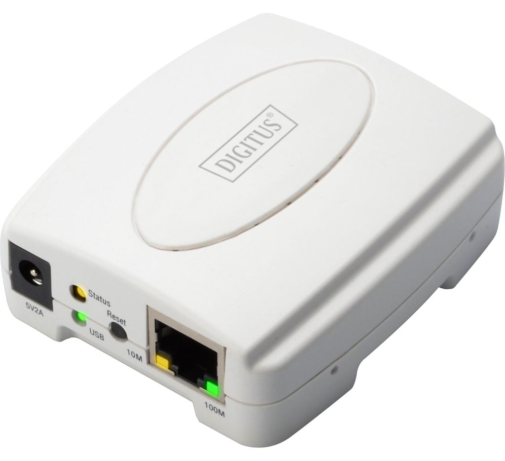 Digitus Fast Ethernet Print Server, USB 2.0, Weiß, Taiwan, Produktbild 