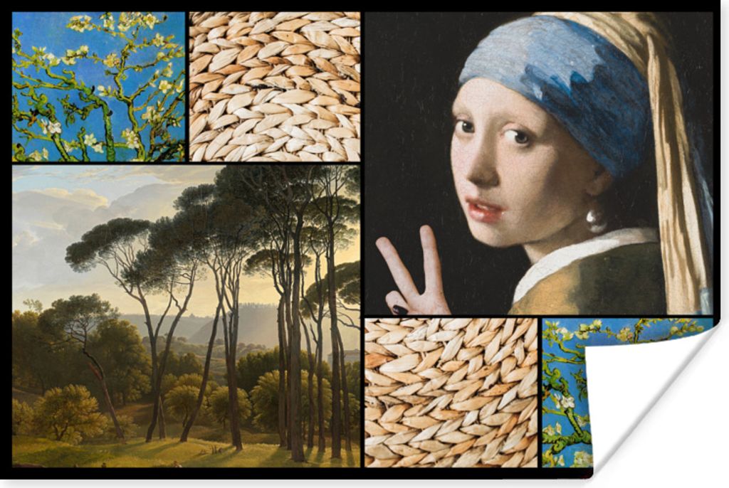 MuchoWow Poster Mädchen mit Perlenohrring - Collage - Alte Meister 30x20 cm - Plakate - Print