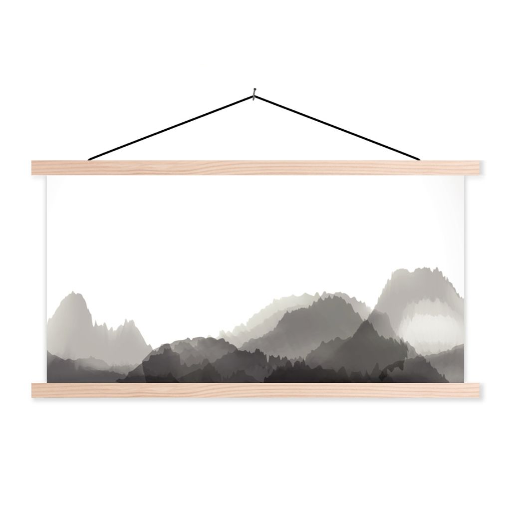 MuchoWow Textilposter Abstrakte chinesische Malerei mit Transparenz 120x60 cm mit holzfarbenen Rahmen - Klemmleiste
