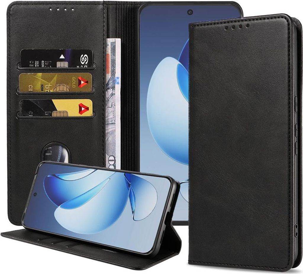 Geeignet für Oppo Reno 13 Handytasche Kunstleder mit Magnetverschluss und Kartenhalter Bookcase mit Klappe - Wallet Case mit Kartenfach - Schwarz ...