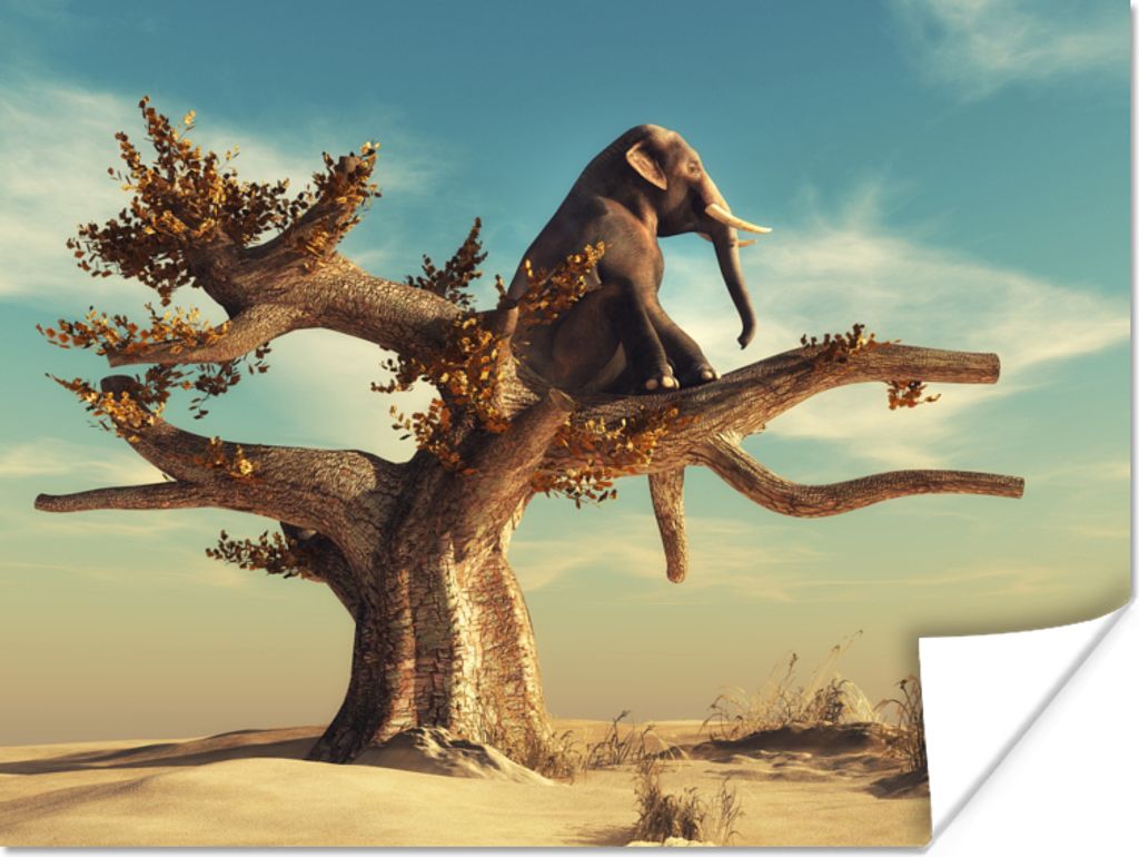 MuchoWow Poster Elefant - Baum - Natur - Wüste 120x90 cm - Wandbild