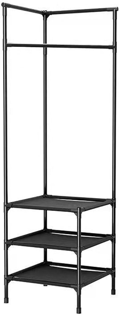 Corner Garment Rack Industrial Hall Tree Organizer with 3-Tier Shelf for Bedroom Laundry Room Entryway Living Office Black