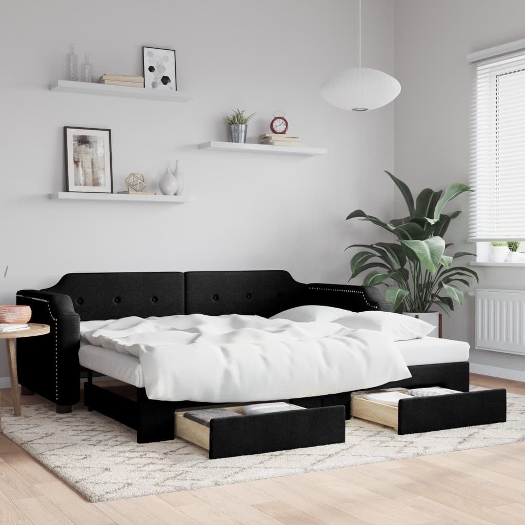 Maison Exclusive - Tagesbett Ausziehbar mit Schubladen Schwarz 100x200 cm Stoff