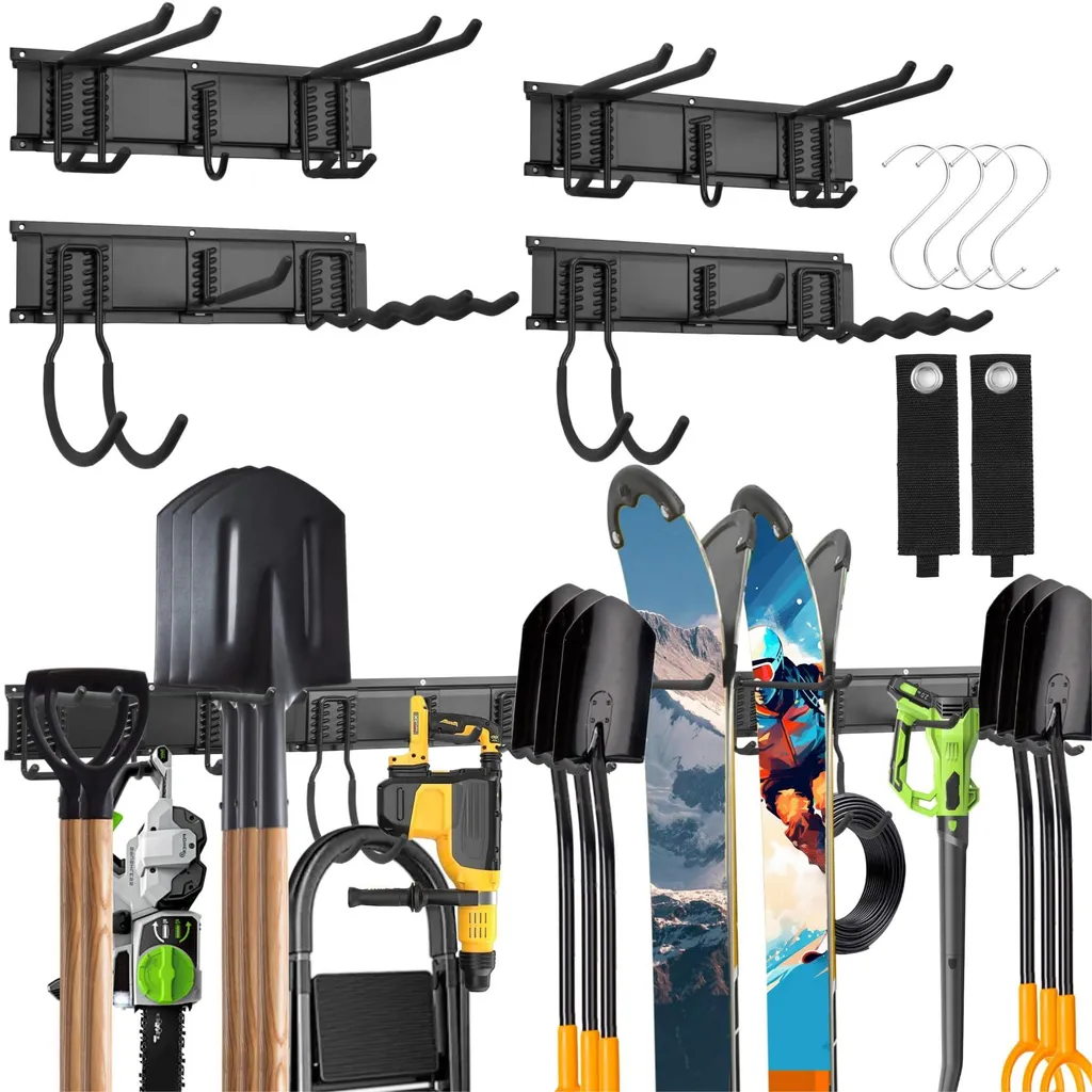 Support mural robuste 162 cm : 12 fixations pour outils et skis de fond
