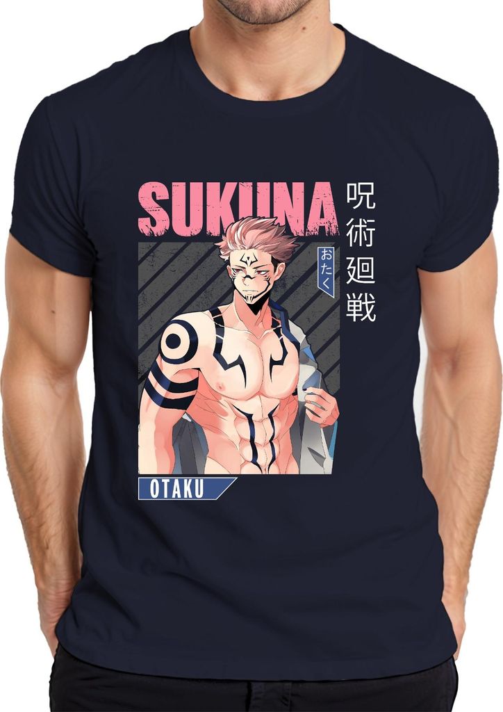 Sukuna Jujutsu Kaisen Otaku Anime Ästhetik Fan Geschenk Vintage Herren T-Shirt, Navy, M